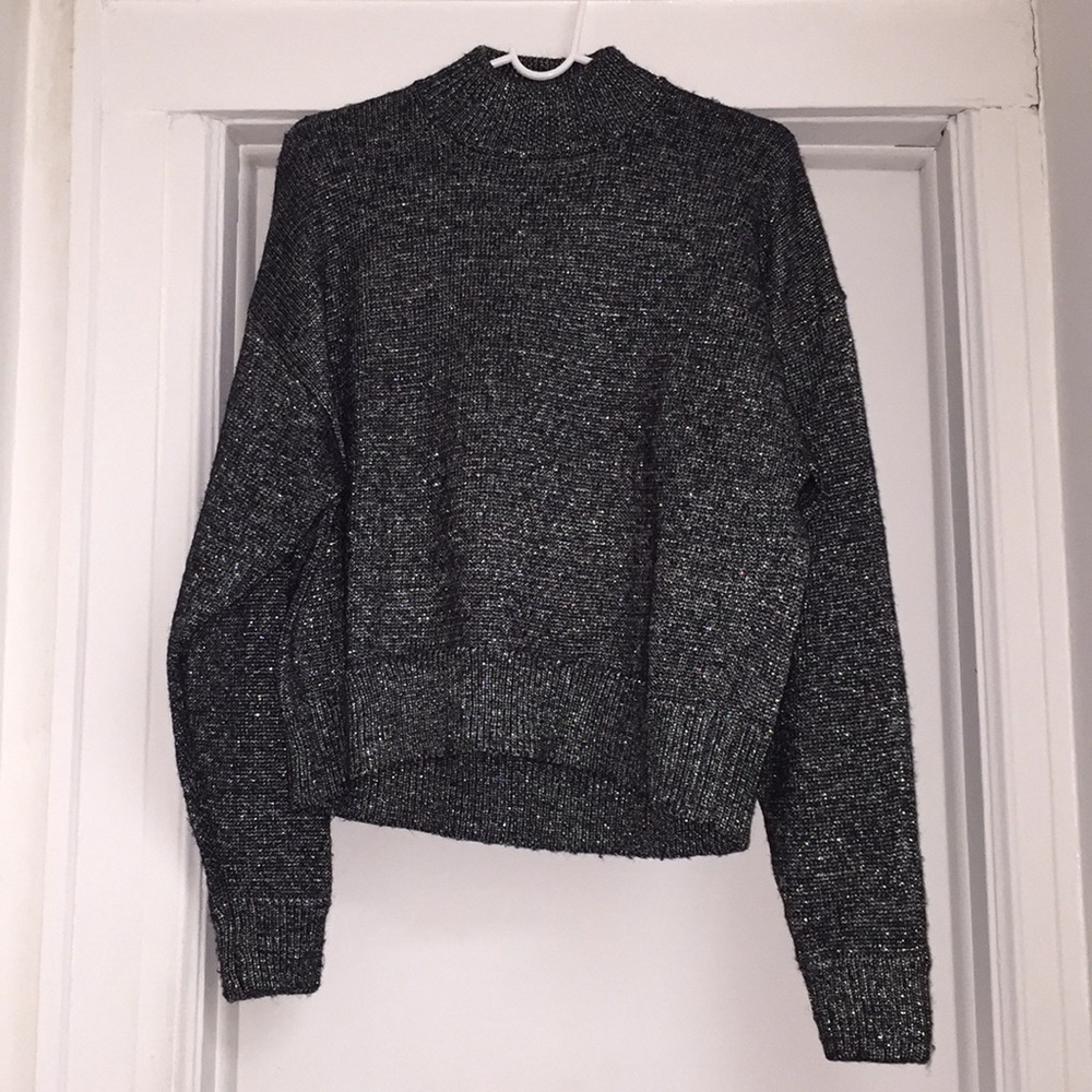 Zara Sparkly Metallic Mockneck Sweater, Small